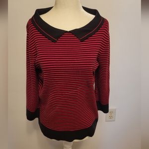 Goodclothes 3/4 Sleeve Black and Red Striped Blouse